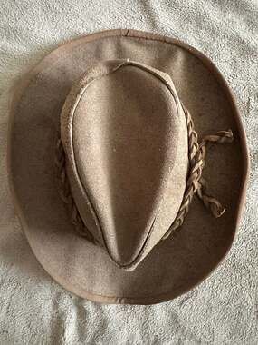 Vintage Henschel Skullys Brown Suede Leather Cowboy Hat with Braided Band